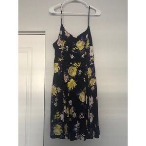 Blue and yellow floral spaghetti strap dress